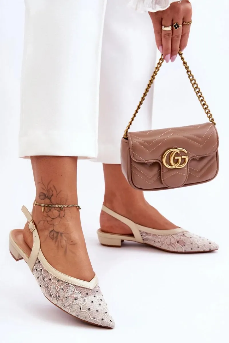 Baleriny Klasyczne>Boto Damskie Baleriny W Kropki Beżowe Adore