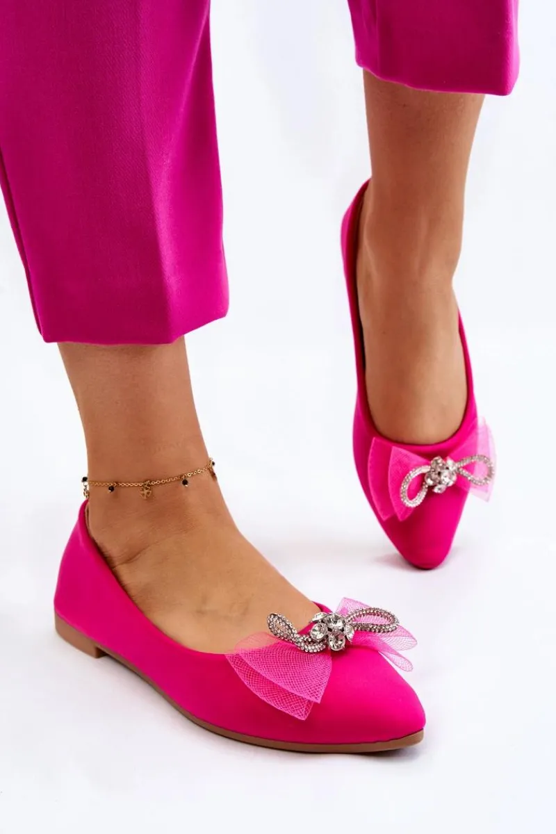 Baleriny Klasyczne>Boto Damskie Baleriny W Szpic Z Ozdobną Kokardą Fuksja Luminous