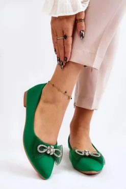 New Damskie Baleriny W Szpic Z Ozdobną Kokardą Zielone Luminous Damskie Baleriny Klasyczne