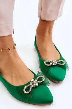 New Damskie Baleriny W Szpic Z Ozdobną Kokardą Zielone Luminous Damskie Baleriny Klasyczne