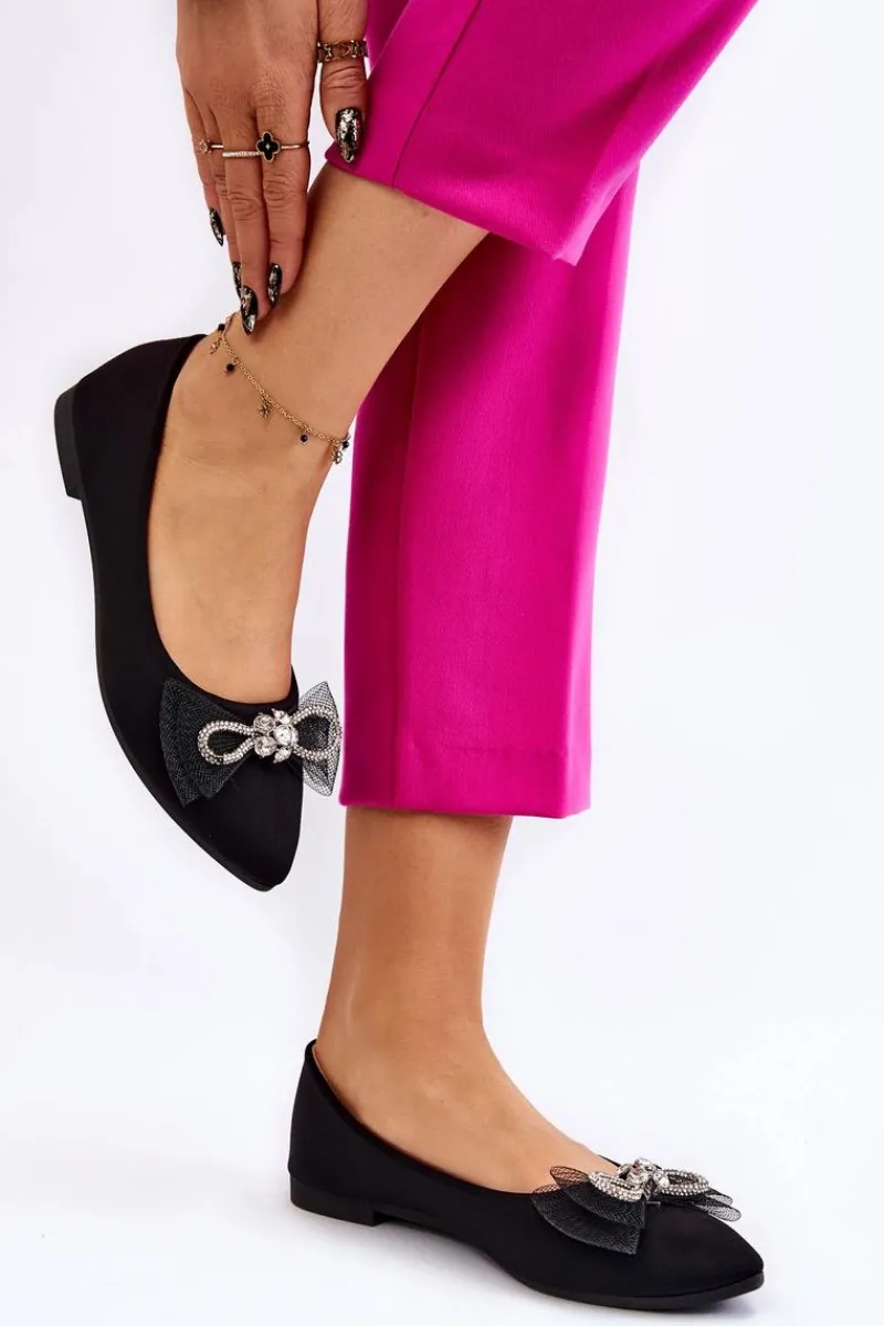 Boto Damskie Baleriny W Szpic Z Ozdobną Kokardą Czarne Luminous