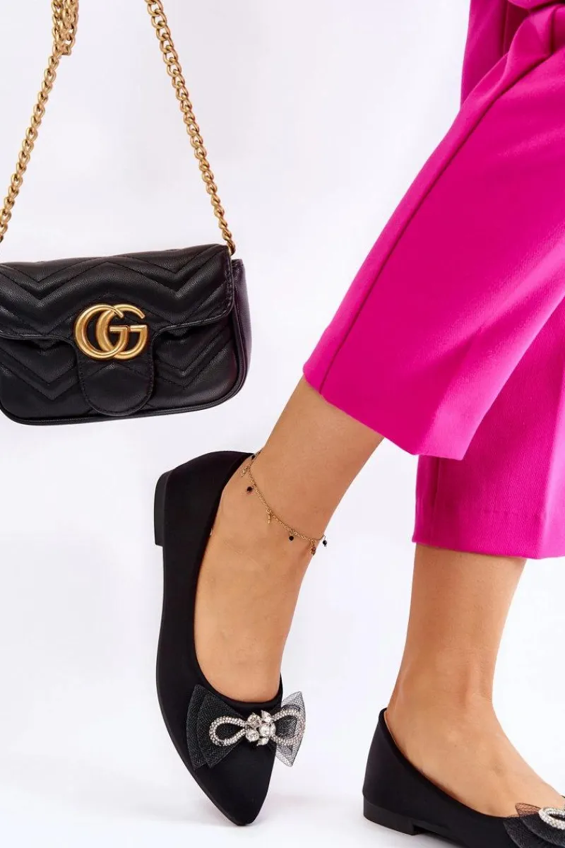 Boto Damskie Baleriny W Szpic Z Ozdobną Kokardą Czarne Luminous