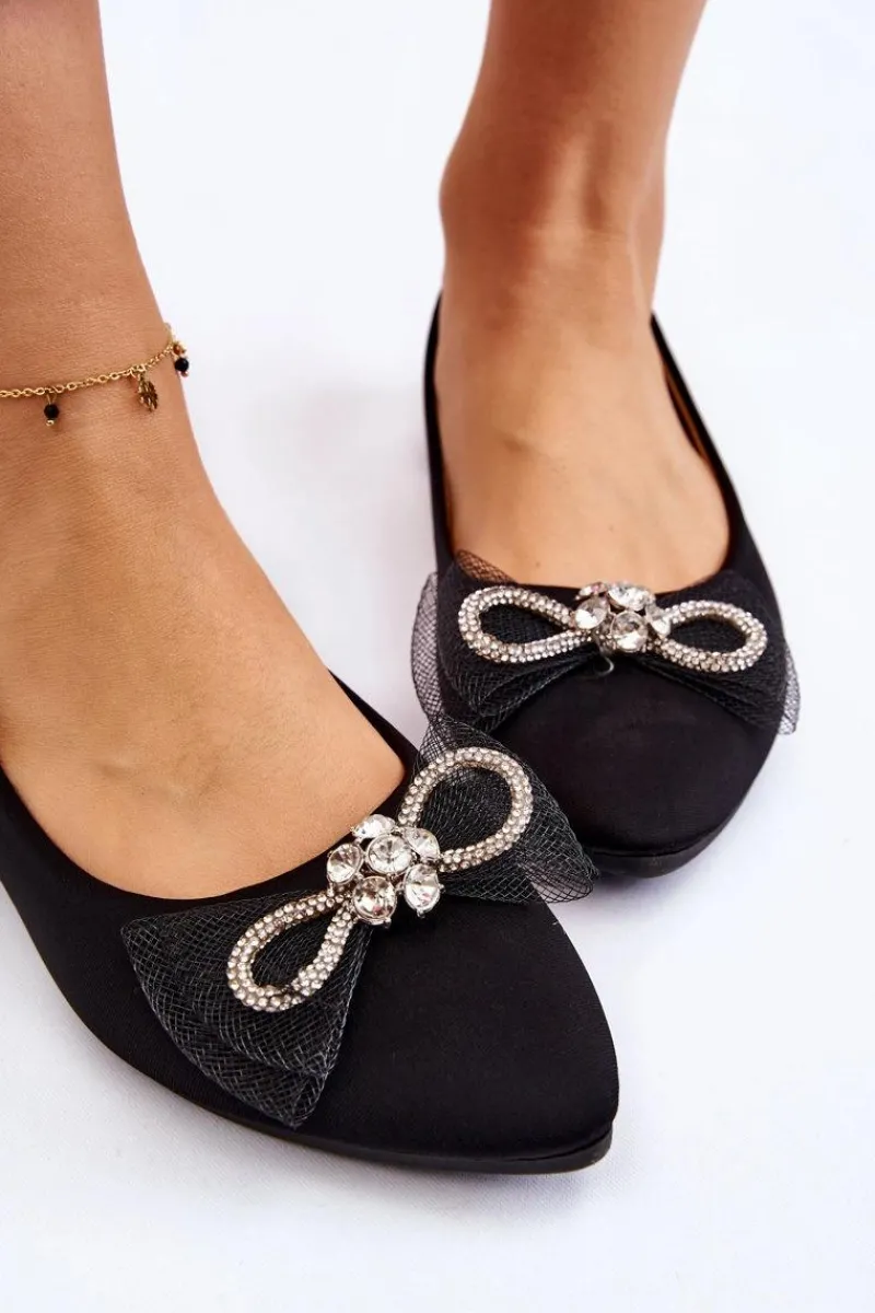 Boto Damskie Baleriny W Szpic Z Ozdobną Kokardą Czarne Luminous