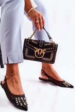 Baleriny Klasyczne>Boto Damskie Baleriny Z Ćwiekami Czarne Kinley