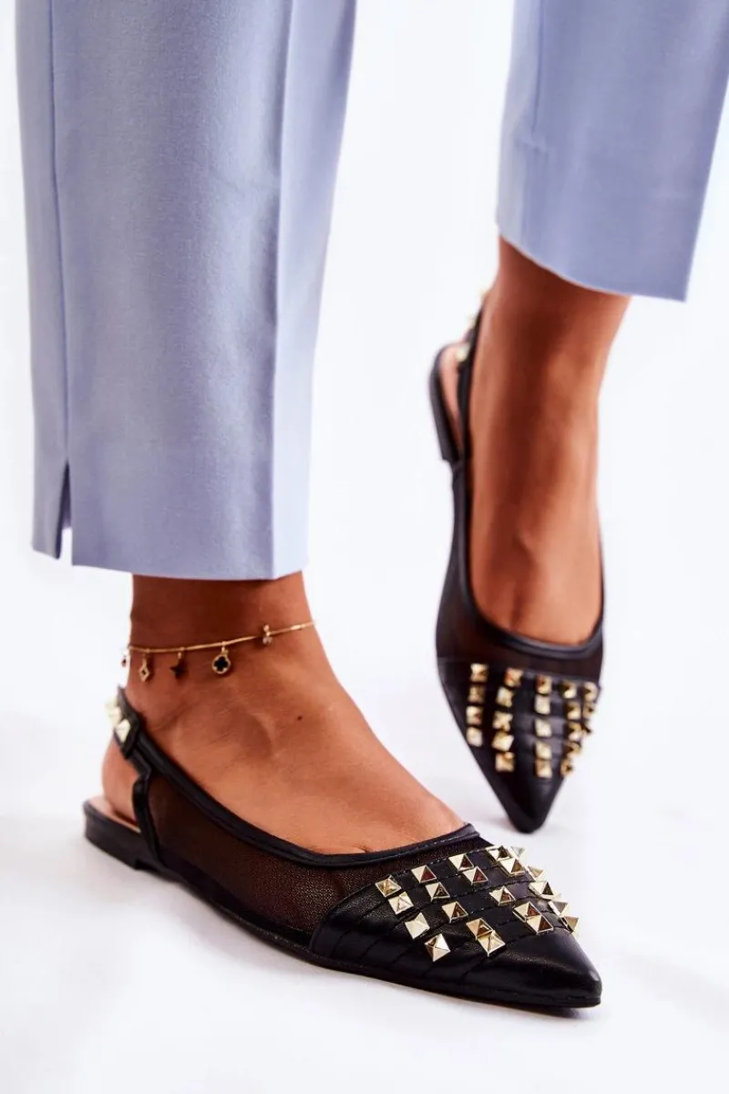 Baleriny Klasyczne>Boto Damskie Baleriny Z Ćwiekami Czarne Kinley