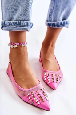 Baleriny Klasyczne>Boto Damskie Baleriny Z Ćwiekami Różowe Kinley