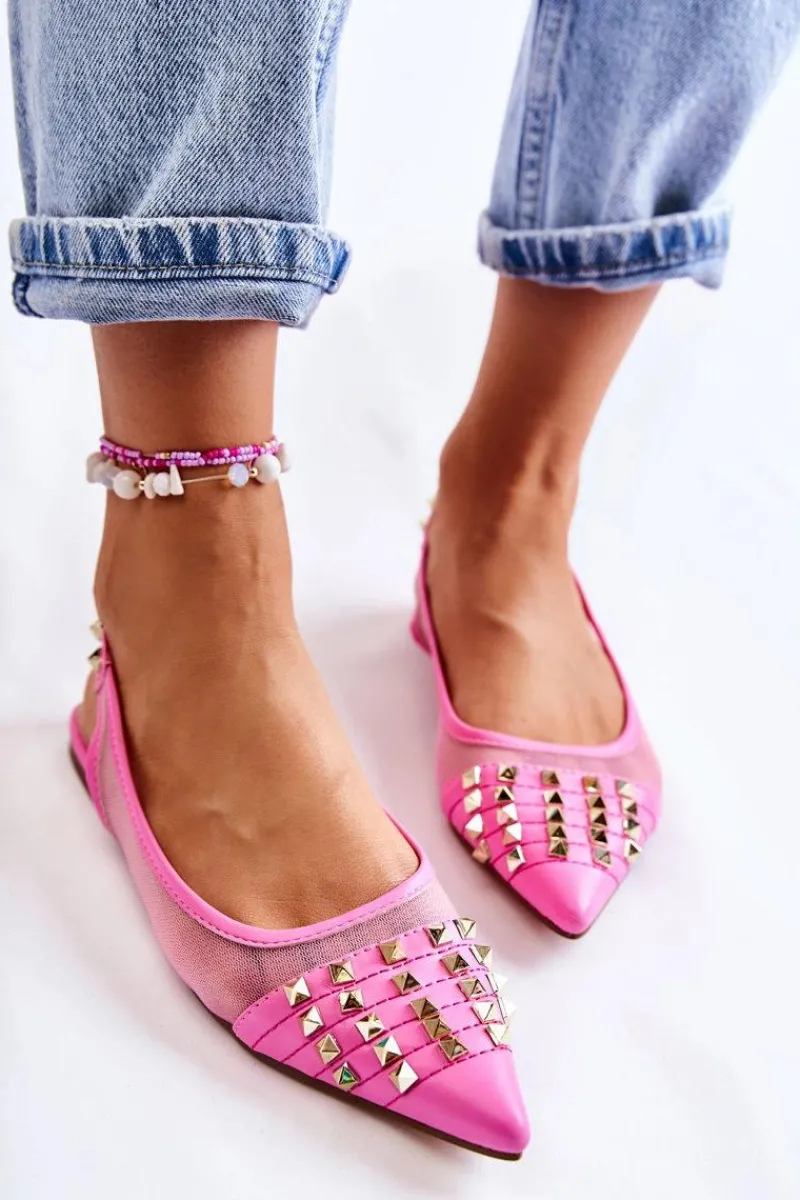 Baleriny Klasyczne>Boto Damskie Baleriny Z Ćwiekami Różowe Kinley