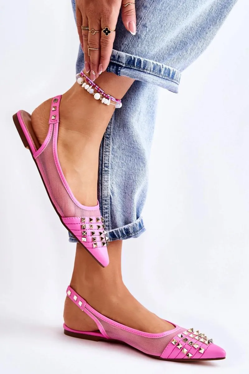 Baleriny Klasyczne>Boto Damskie Baleriny Z Ćwiekami Różowe Kinley