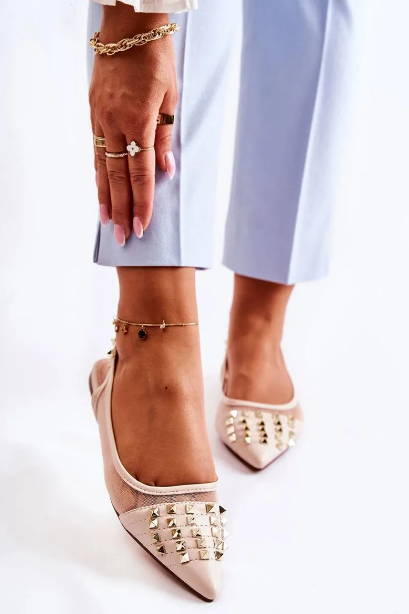 Sale Damskie Baleriny Z Ćwiekami Beżowe Kinley Damskie Baleriny Klasyczne