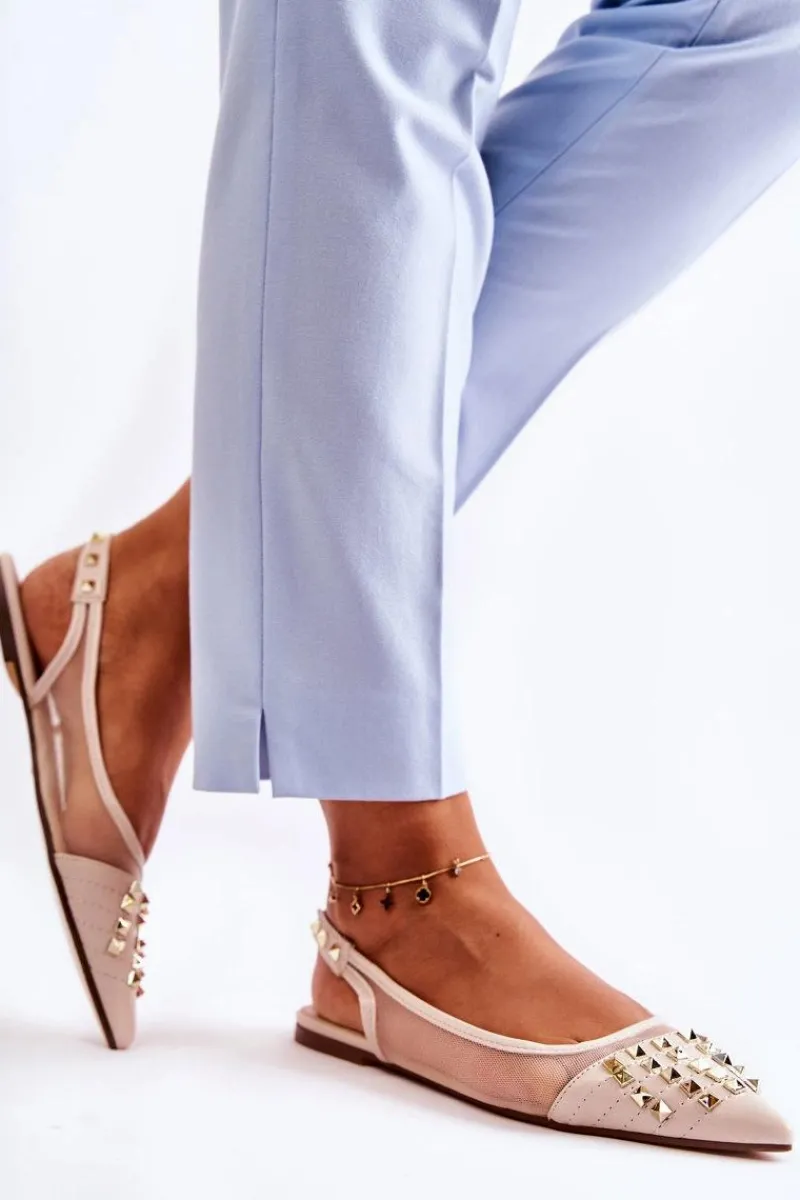 Sale Damskie Baleriny Z Ćwiekami Beżowe Kinley Damskie Baleriny Klasyczne