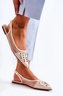 Sale Damskie Baleriny Z Ćwiekami Beżowe Kinley Damskie Baleriny Klasyczne