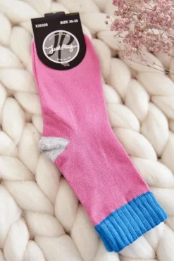 Damskie Bawełniane Gładkie Skarpety Ciemnoróżowe Skarpetki|Skarpetki