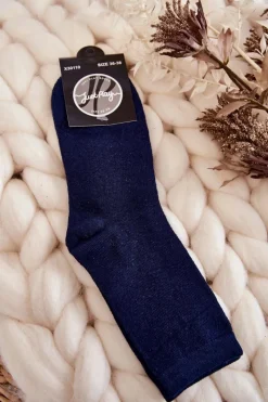 Best Just Play Damskie Bawełniane Klasyczne Skarpety Gładkie Granatowe