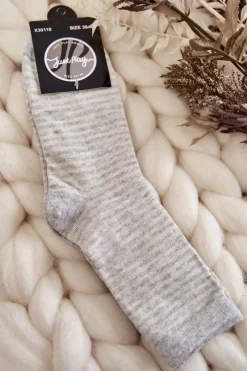 Sale Just Play Damskie Bawełniane Klasyczne Skarpety W Paski Beżowo-Szare