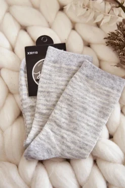 Sale Just Play Damskie Bawełniane Klasyczne Skarpety W Paski Beżowo-Szare