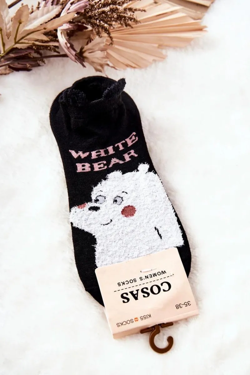 Clearance COSAS Damskie Bawełniane Skarpetki Z Misiem Czarno-Białe