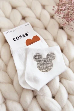 New COSAS Damskie Bawełniane Skarpetki Z Cyrkoniami Białe