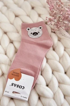 Discount Damskie Bawełniane Skarpetki Z Misiem Różowe Skarpetki|Skarpetki