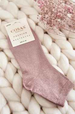 Discount COSAS Damskie Bawełniane Skarpetki Z Błyszczącą Nicią Różowe