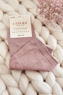 Discount COSAS Damskie Bawełniane Skarpetki Z Błyszczącą Nicią Różowe