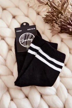 Skarpetki|Skarpetki>Just Play Damskie Bawełniane Skarpety Sportowe Z Paskami Czarne
