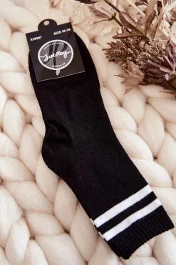 Skarpetki|Skarpetki>Just Play Damskie Bawełniane Skarpety Sportowe Z Paskami Czarne