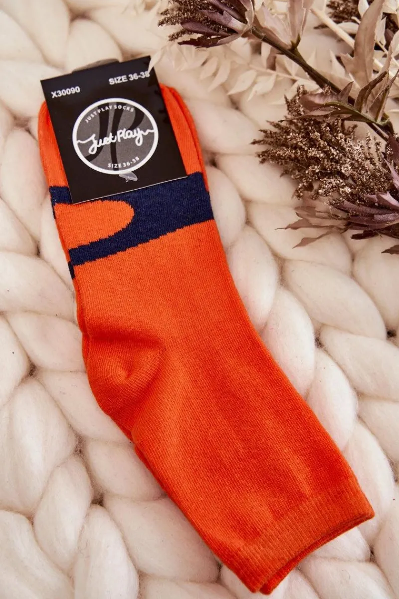Sale Just Play Damskie Bawełniane Skarpetki Granatowy Wzór Pomarańczowe