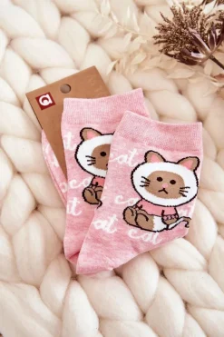 Clearance Aura.via Damskie Bawełniane Skarpetki Kotek Różowe