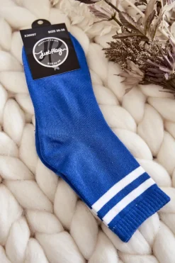 Skarpetki|Skarpetki>Just Play Damskie Bawełniane Skarpety Sportowe Z Paskami Niebieskie