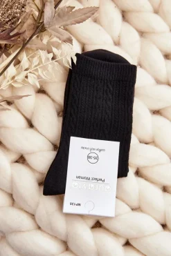 Clearance Aura.via Damskie Bawełniane Skarpety Z Tłoczeniem Czarne