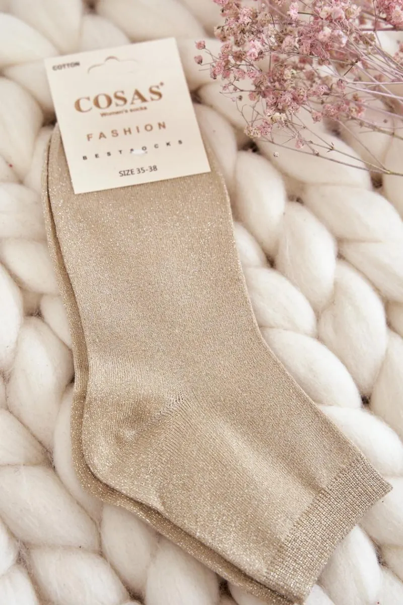 Skarpetki|Skarpetki>COSAS Damskie Bawełniane Skarpetki Z Błyszczącą Nicią Beżowe