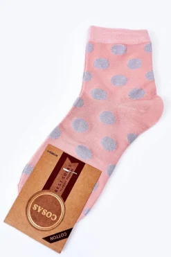 Discount Damskie Bawełniane Skarpetki W Groszki Różowe Skarpetki|Skarpetki