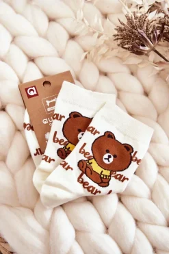 Sale Aura.via Damskie Bawełniane Skarpetki Miś Beżowe