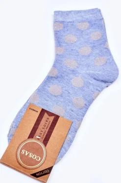 Online Damskie Bawełniane Skarpetki W Groszki Niebieskie Skarpetki|Skarpetki