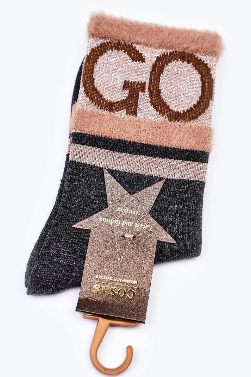 New COSAS Damskie Bawełniane Skarpetki GO-GO Z Futerkiem Szare