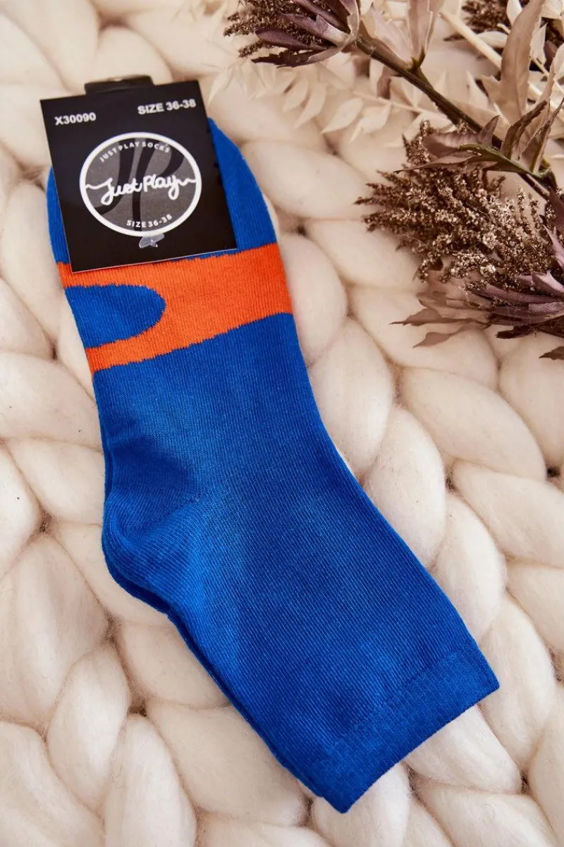 Skarpetki|Skarpetki>Just Play Damskie Bawełniane Skarpetki Pomarańczowy Wzór Niebieskie