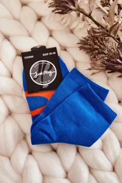 Skarpetki|Skarpetki>Just Play Damskie Bawełniane Skarpetki Pomarańczowy Wzór Niebieskie