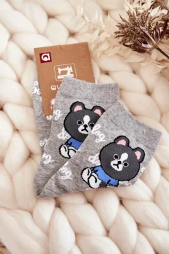 Online Aura.via Damskie Bawełniane Skarpetki Piesek Jasnoszare