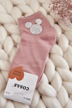 COSAS Damskie Bawełniane Skarpetki Z Cyrkoniami Różowe