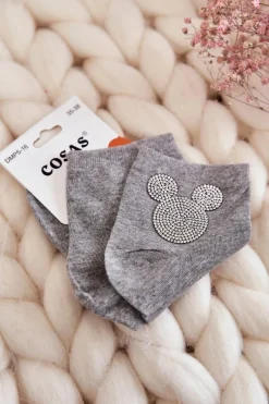 Hot Damskie Bawełniane Skarpetki Z Cyrkoniami Szare Skarpetki|Skarpetki