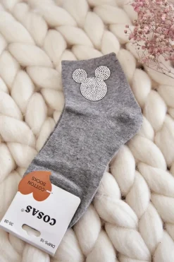 Hot Damskie Bawełniane Skarpetki Z Cyrkoniami Szare Skarpetki|Skarpetki