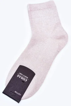 Hot Damskie Bawełniane Skarpetki Ze Srebrną Nitką Ecru Skarpetki|Skarpetki