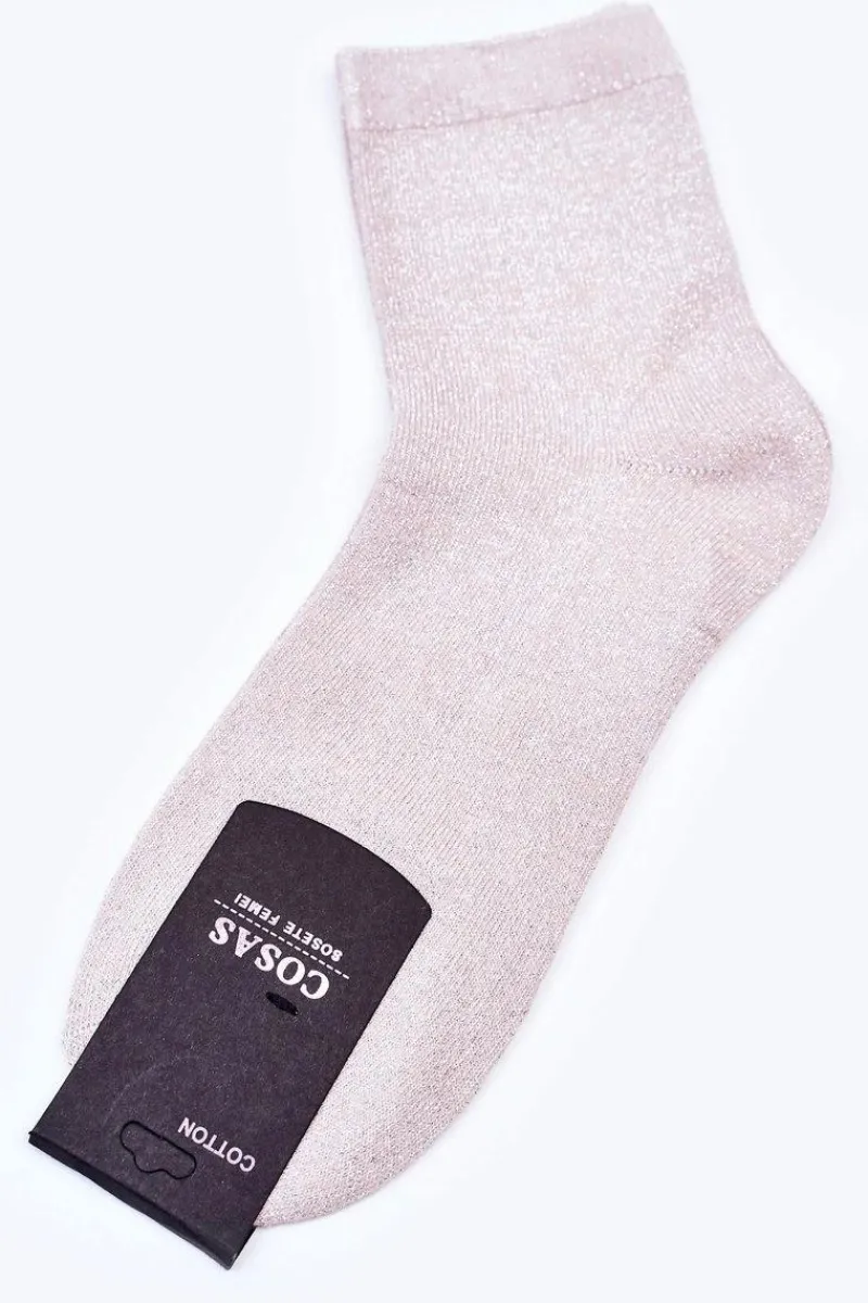 Hot Damskie Bawełniane Skarpetki Ze Srebrną Nitką Ecru Skarpetki|Skarpetki