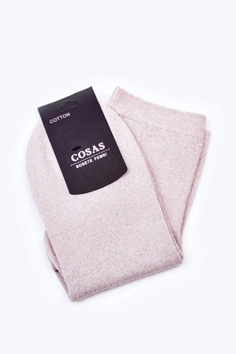 Hot Damskie Bawełniane Skarpetki Ze Srebrną Nitką Ecru Skarpetki|Skarpetki