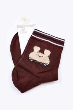 Damskie Bawełniane Skarpetki Z Zającem Brązowe Skarpetki|Skarpetki