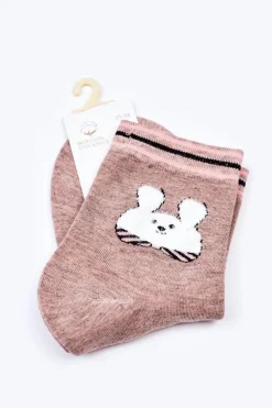 Outlet Damskie Bawełniane Skarpetki Z Zającem Beżowe Skarpetki|Skarpetki