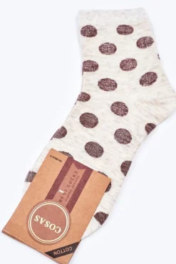 Hot Damskie Bawełniane Skarpetki W Groszki Ecru Skarpetki|Skarpetki
