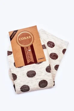 Hot Damskie Bawełniane Skarpetki W Groszki Ecru Skarpetki|Skarpetki