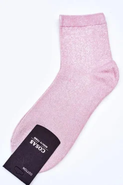 Hot Damskie Bawełniane Skarpetki Ze Srebrną Nitką Różowe Skarpetki|Skarpetki