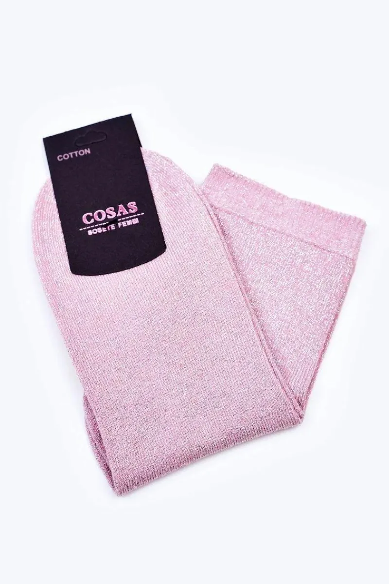 Hot Damskie Bawełniane Skarpetki Ze Srebrną Nitką Różowe Skarpetki|Skarpetki